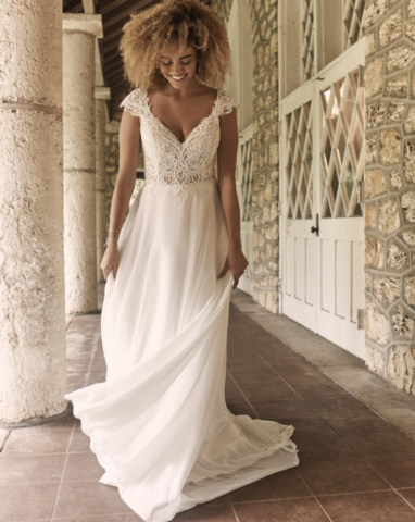 An effortless bridal look with surprising details, a floral lace pattern and romantic sweetheart neckline. Ivory with Nude illusion sizes UK2-UK30